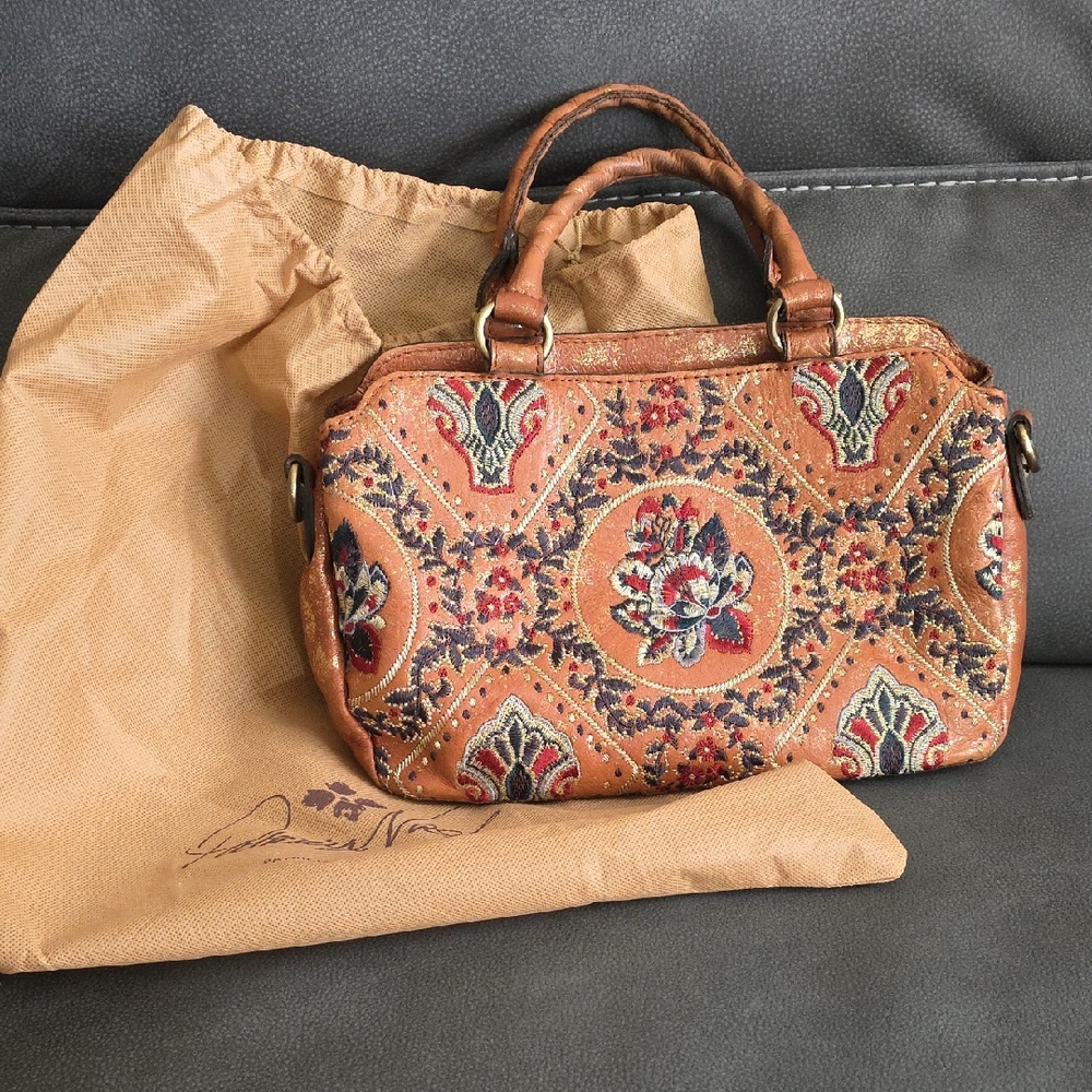 Patricia Nash Floral Embroidered Brown Satchel